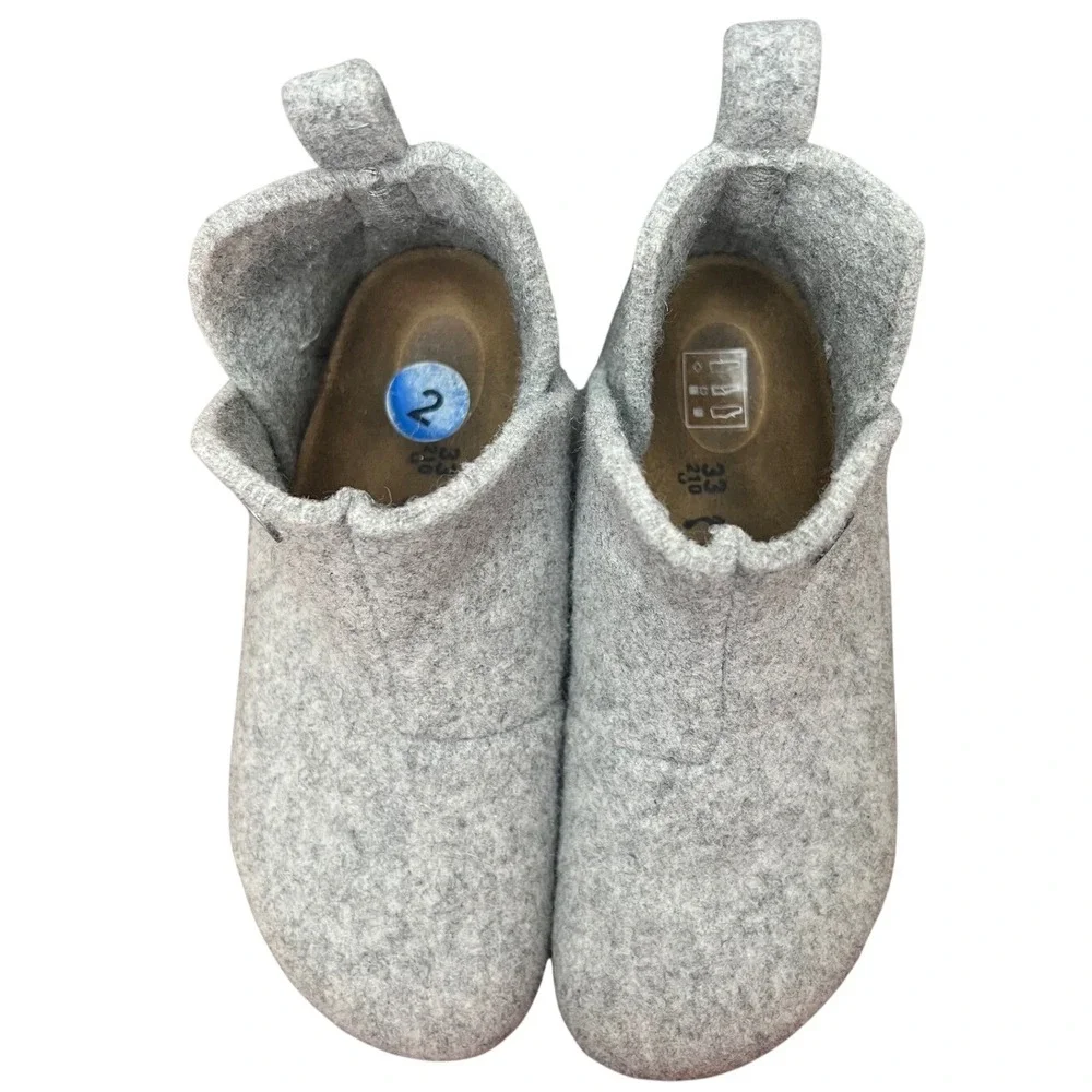 Birkenstock Andermatt Slipper Boot Light Gray Kids Size 2 Wool Felt House Shoes